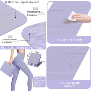 Tapis de Yoga Pliable FitnessMat 183x61cm Voyage Tapis de Yoga Antidérapant et épais Pilates Tapis de Gymnastique Sportive Violet